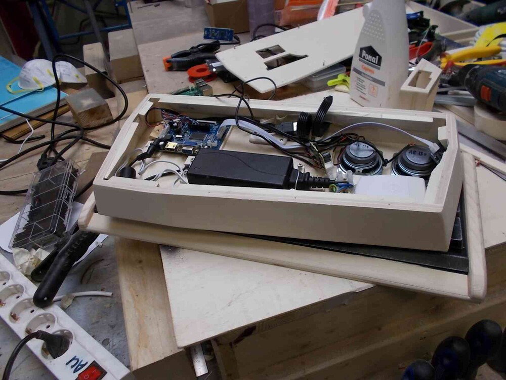 2x psu, speakers, raspberry pi usb ports and buck converters