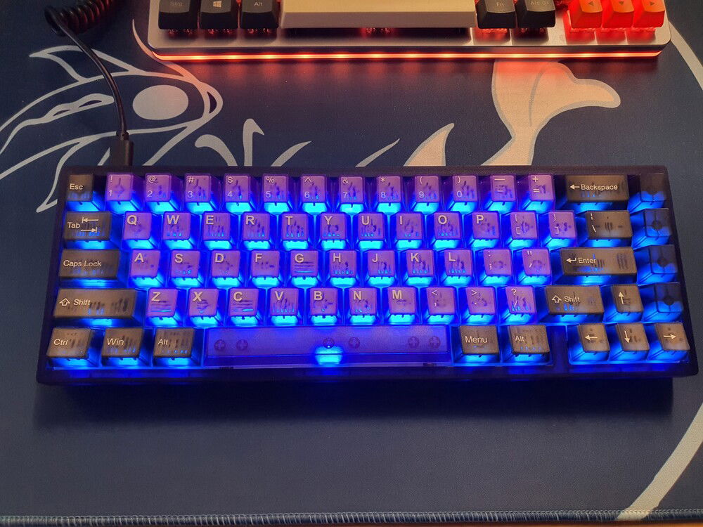 .. due to the combination of south-facing LEDs, switches with a dedicated lens and clear keycaps, one would directly stare into the LEDs when using thins board.